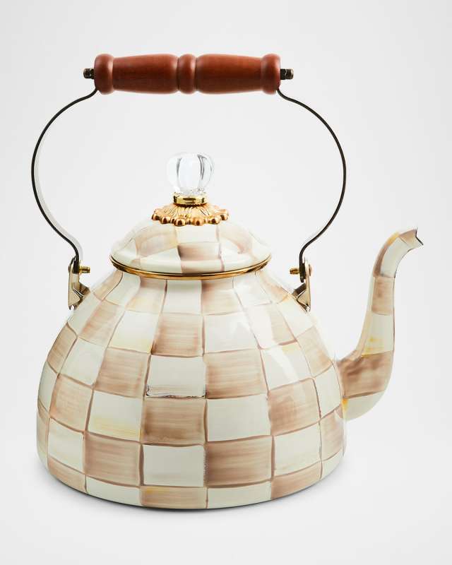 Mocha Check Tea Kettle, 3 Quarts